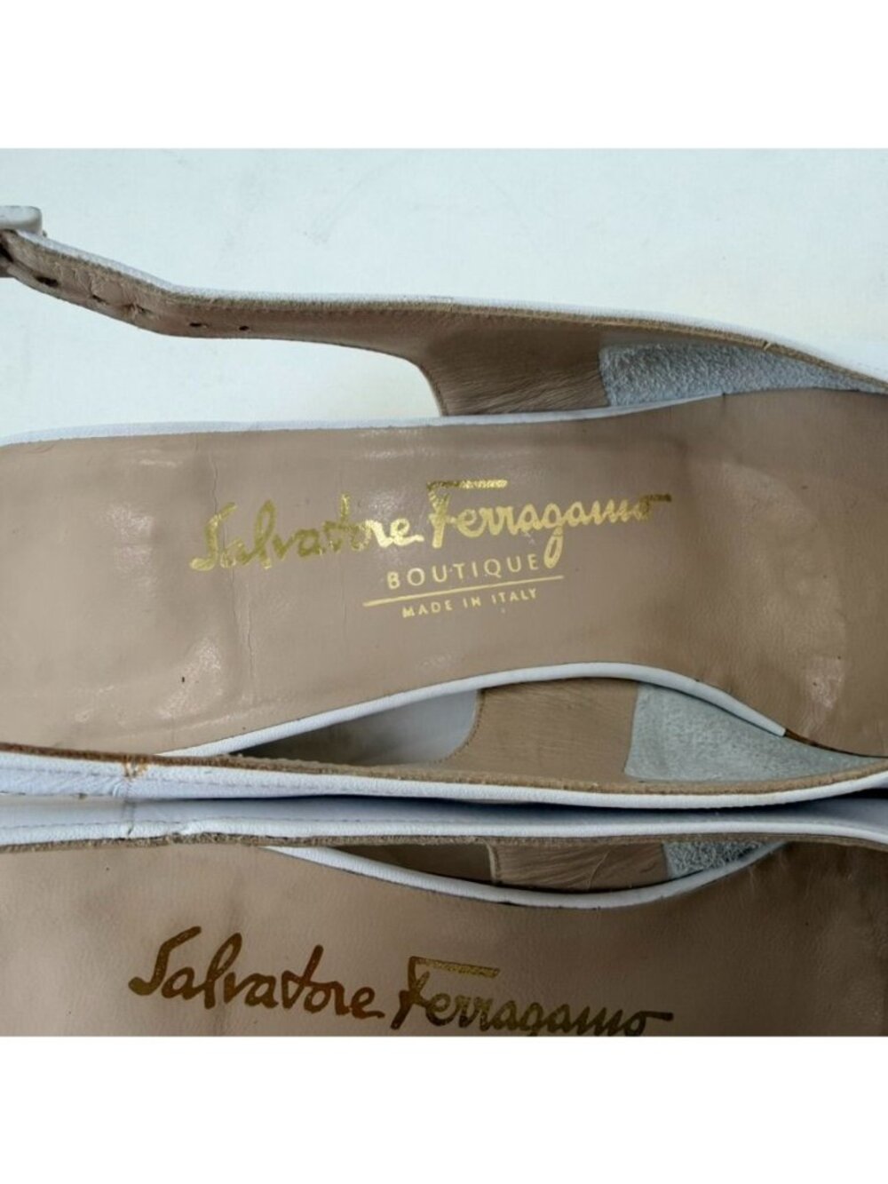 Salvatore Ferragamo Slingback Block Heel Pumps Womens Size 6.5AA White Leather - Picture 9 of 15